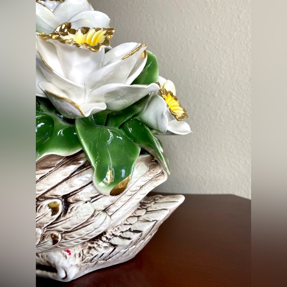Large Vintage Italian Capodimonte Floral Swan Centerpiece Figurine Statue Decor - Picture 7 of 11